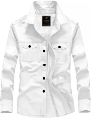 TorontoCN Men Solid Casual White Shirt