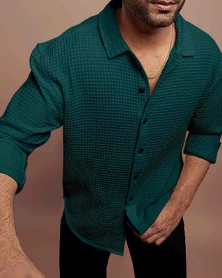 Virast Fashion Men Self Design Casual Light Green Shirt