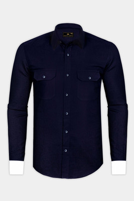french crown Men Solid Casual Blue Shirt