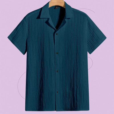 Jenil Fashion Men Self Design Casual Blue Shirt