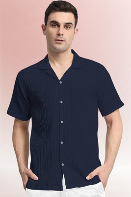 A Dearise Trend Men Self Design Casual Dark Blue Shirt