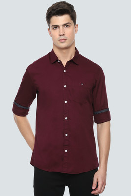 Louis Philippe Jeans Men Solid Casual Maroon Shirt