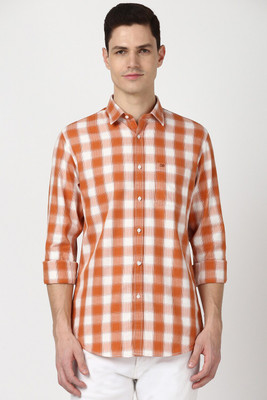 PETER ENGLAND Men Checkered Casual Orange Shirt