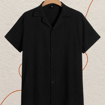 SHIRTWALA Men Self Design Casual Black Shirt