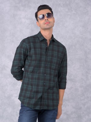 CRIMSOUNE CLUB Men Checkered Casual Dark Green Shirt