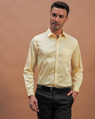 JERRY AND HANPHIL Men Solid Formal Yellow Shirt
