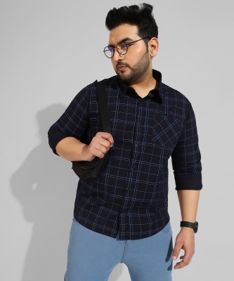 Instafab Plus Men Checkered Casual Blue Shirt