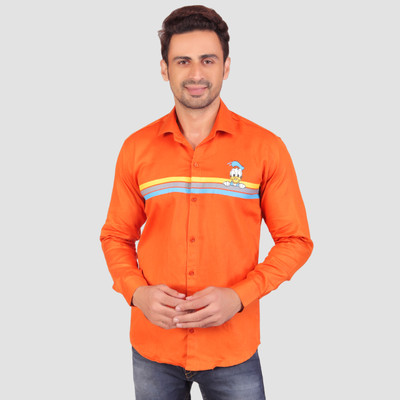 M'COT Men Striped Casual Orange Shirt