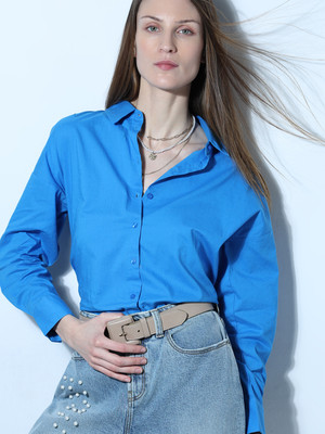VERO MODA Women Solid Casual Blue Shirt