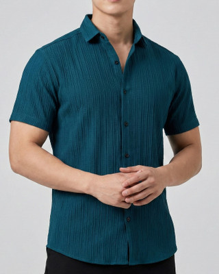 NIVICK Men Self Design Casual Blue Shirt