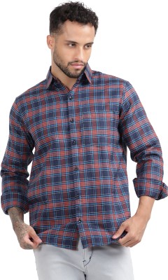 TrendiVastra Men Checkered Casual Orange, Dark Blue, White Shirt