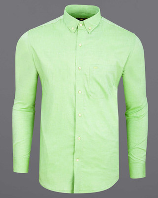 french crown Men Self Design Formal Green Shirt