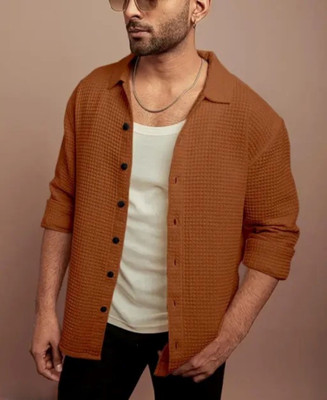 Voroxy Men Solid Casual Orange Shirt