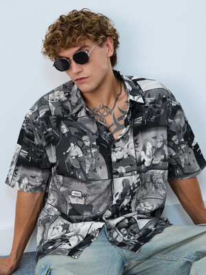The Souled Store Men Graphic Print Casual Black, White, Grey Shirt