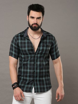 CAZZBA Men Checkered Casual Grey Shirt