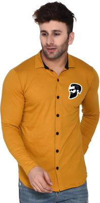 Money Leaf Men Solid Casual Gold Shirt
