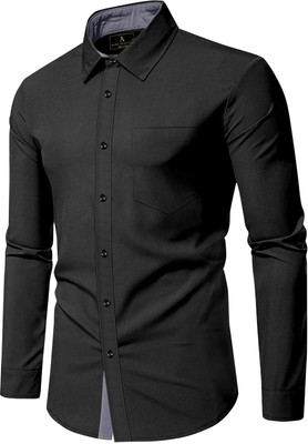MUSA Men Solid Casual Black Shirt