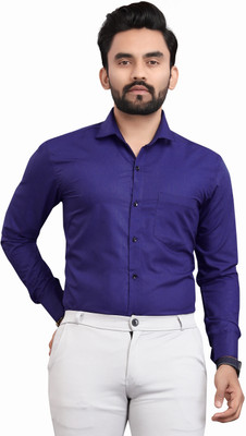 RUDHAARI Men Solid Formal Dark Blue Shirt