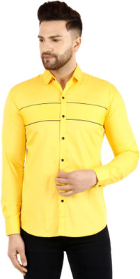 METRONAUT Men Self Design Casual Yellow Shirt