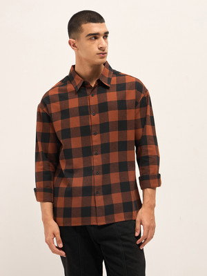 THE BEAR HOUSE Men Checkered Casual Orange Shirt