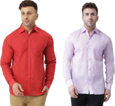 RIAG Men Solid Casual Red, Purple Shirt(Pack of 2)