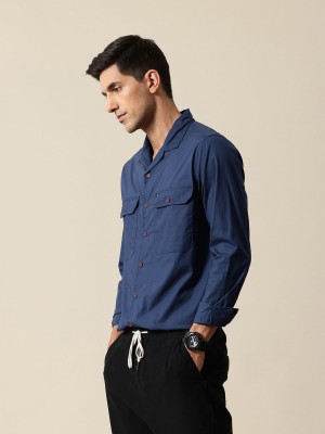 Mr Bowerbird Men Solid Casual Blue Shirt