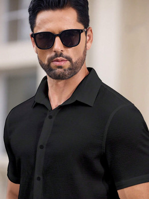 Marmic Fab Men Self Design Casual Green Shirt