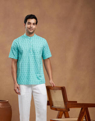 Fabindia Men Printed Casual Blue Shirt