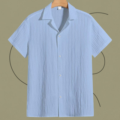 Jenil Fashion Men Self Design Casual Light Blue Shirt