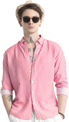 U TURN Men Striped Casual Pink Shirt