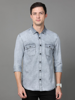 SMILE STONE Men Color Block Casual Grey Shirt