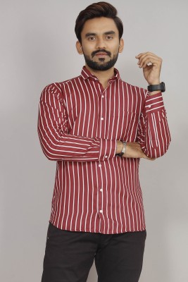 Indian Fashionista Men Striped Casual Brown Shirt