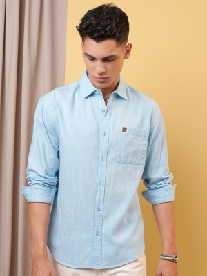 LOCOMOTIVE Men Solid Casual Blue Shirt