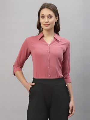Selvia Women Solid Formal Pink Shirt