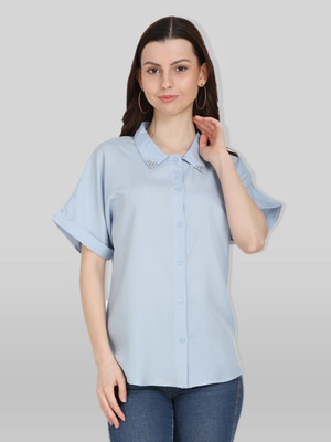 ADRIANA Women Solid Casual Light Blue Shirt