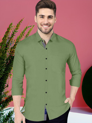 VTEXX Men Solid Formal Light Green Shirt