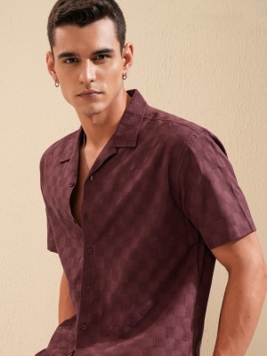 HIGHLANDER Men Self Design Casual Maroon Shirt