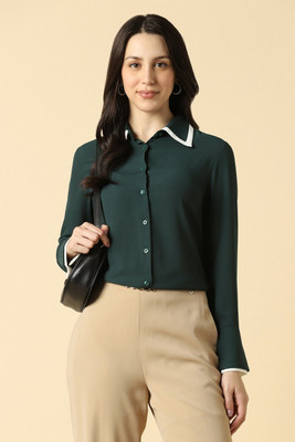 Allen Solly Women Solid Formal Green Shirt