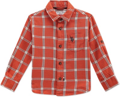 U.S. POLO ASSN. Baby Boys Checkered Casual Orange Shirt