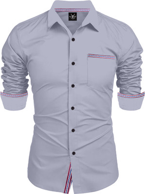 Black Deer Men Solid Casual Grey Shirt