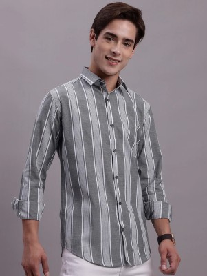 SAHS Men Striped Casual Grey Shirt