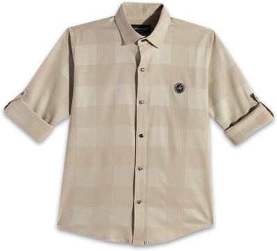 Charchit Boys Checkered Casual Khaki Shirt