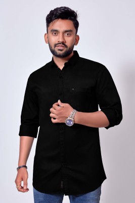 SHIVA Men Solid Casual Black Shirt