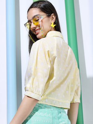 Tokyo Talkies Women Polka Print Casual Yellow Shirt