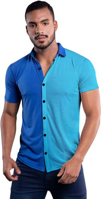 HouseOfCommon Men Self Design Casual Blue, Light Green Shirt