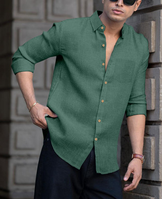 Abhira creation Men Solid, Self Design Casual Green Shirt