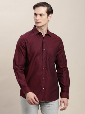 TURTLE Men Self Design Formal Maroon Shirt