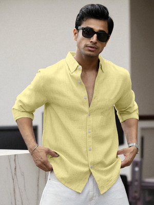 Yanthhi Men Self Design Casual Yellow Shirt