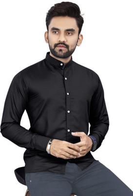 Radiance Creations Men Solid, Color Block Casual Black Shirt