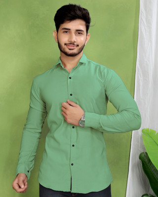 GCFAB Men Solid Casual Light Green Shirt
